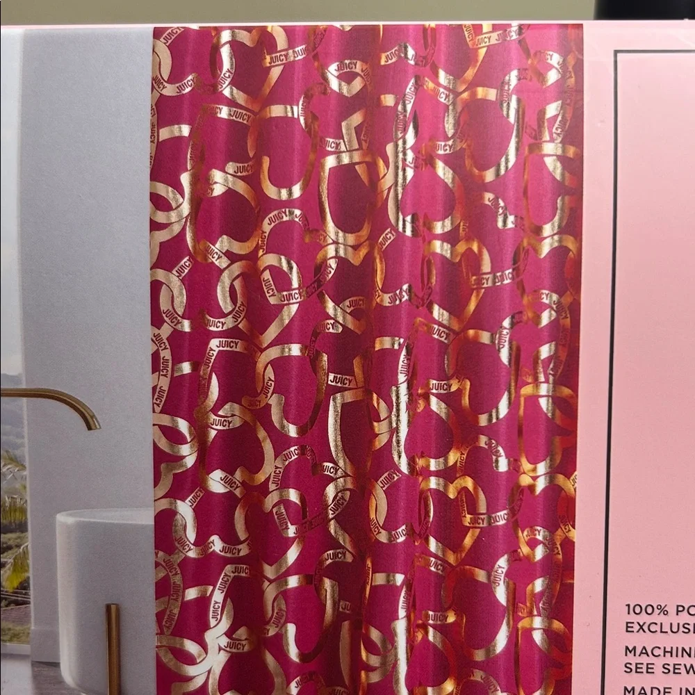 Juicy Couture Pink Silver Shower Curtain NWT Glam Bath